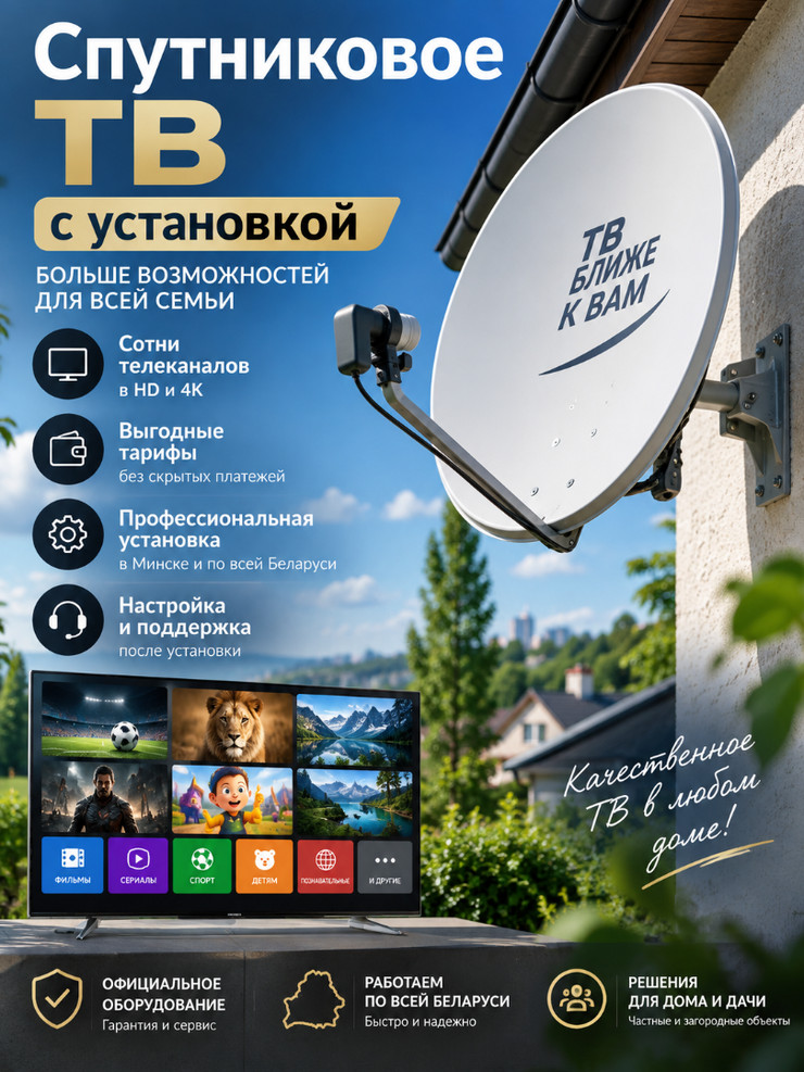 Спутниковое ТВ Hotbird 13E с установкой