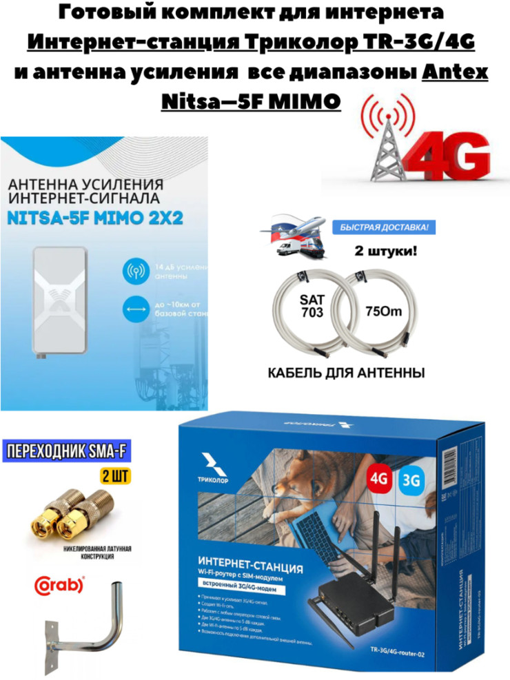 Комплект  3G/4G интернета Nitsa-5F, интернет станция Триколор  LTE cat.4