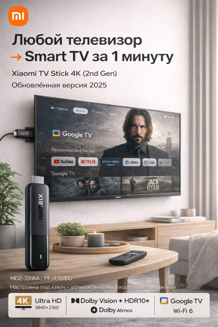 Смарт-приставка Xiaomi TV Stick 4K 2nd Gen MDZ-33-AA
