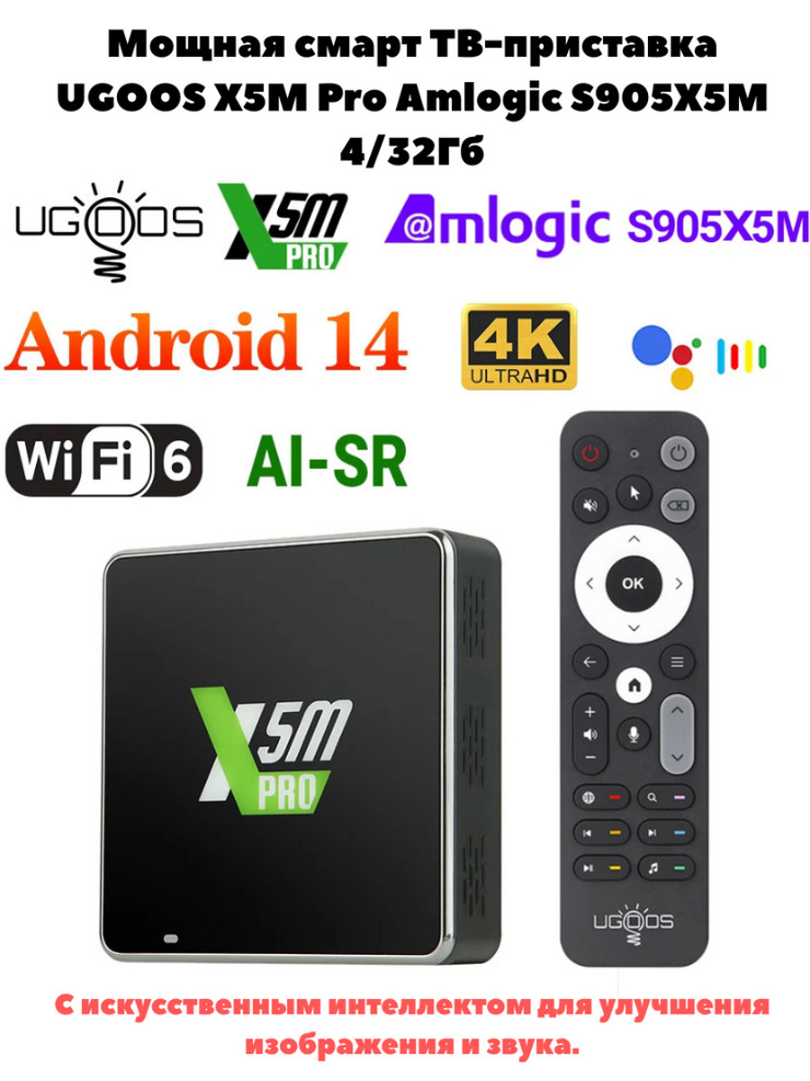 UGOOS X5M PRO ТВ-бокс 4K на Amlogic S905X5M с AI и HDR