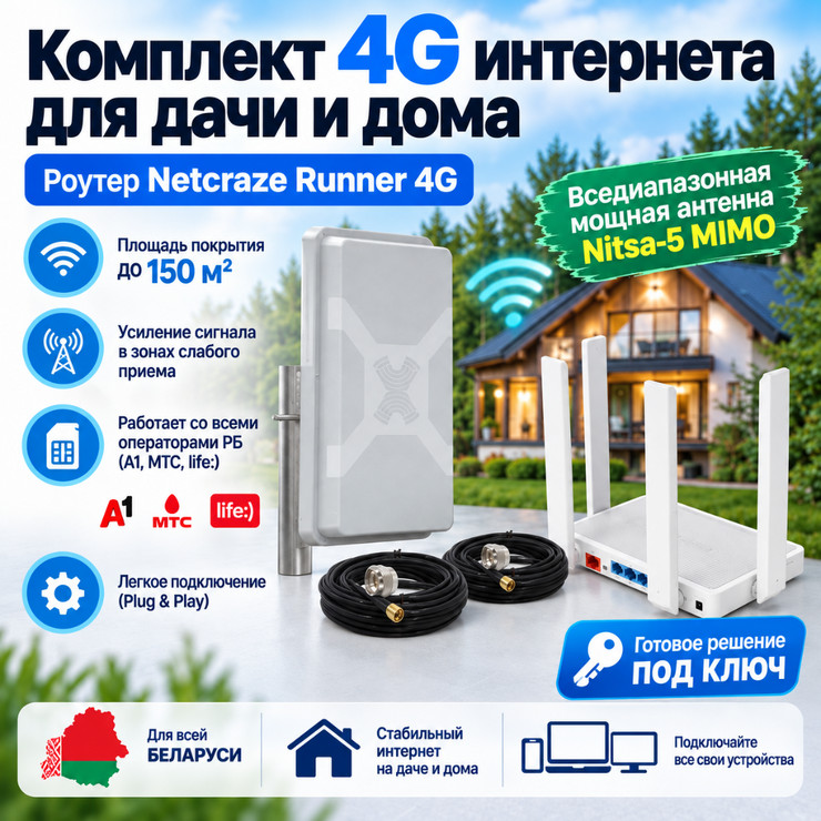 Купить готовый комплект 4G Netcraze Runner 4G (NC-2212) в Минске и РБ — sputnikovoetv.by